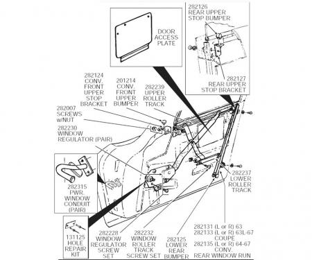 63-67 Left Coupe Door Rear Window Run / Track