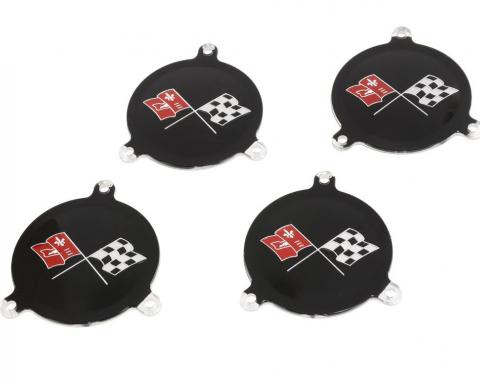 65-66 Hubcap Spinner Emblem - Black Upper Left - Set of 4