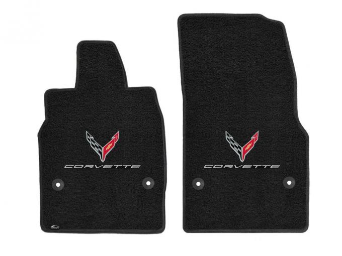 2020-2023 Ebony / Black Lloyds C8 Cross Flag Emblem & Script Floor Mats