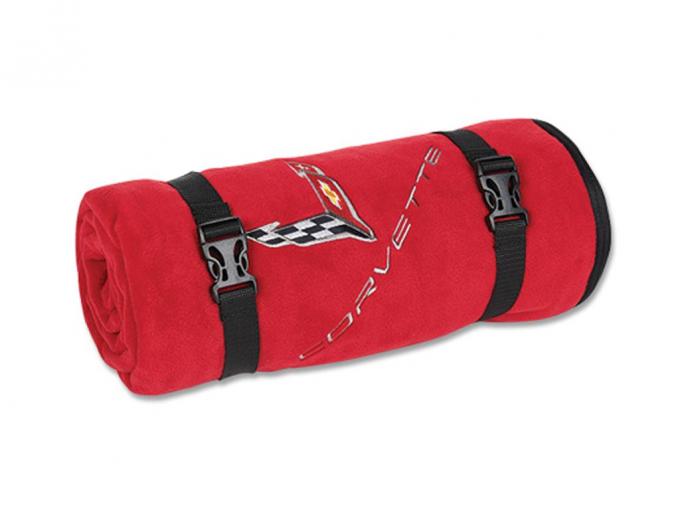 Red Fleece Blanket with Corvette Embroidered Emblem