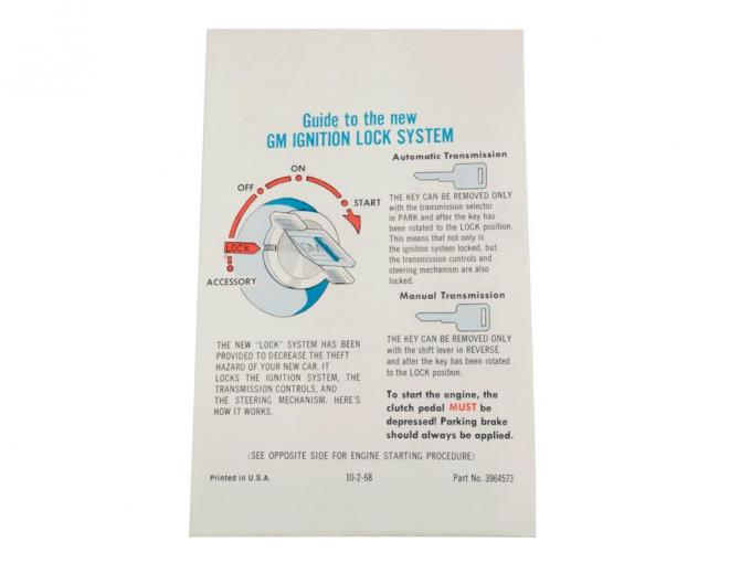 69-72 Ignition Lock Starting Instruction - Sleeve On Sunvisor