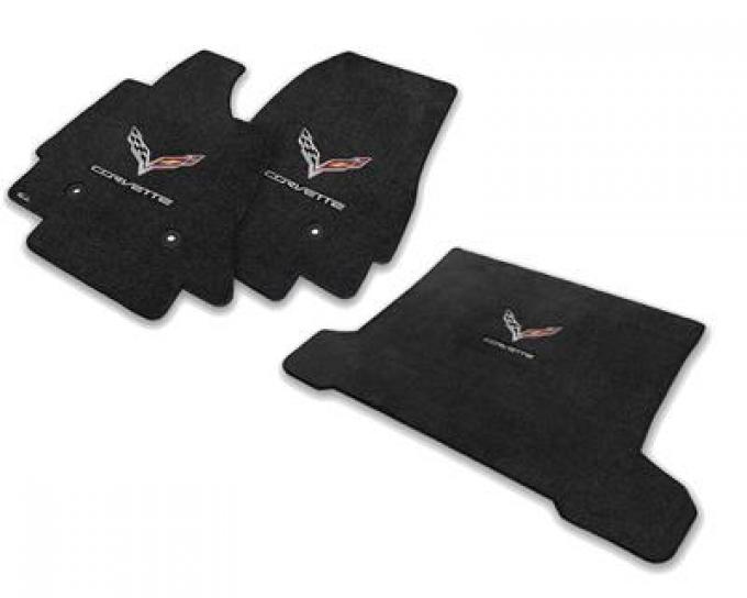 2014-2019 Floor And Cargo Mat Set-C7 Crossflag Emblem & Silver Corvette Script
