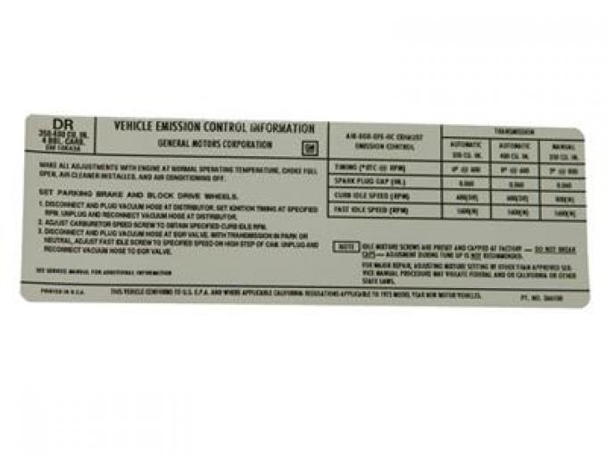 75 Emission Decal - L-48 California ( DR )