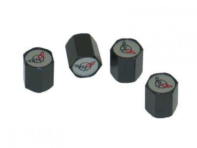 Valve Stem Caps With C5 Logo - Black - Set of 4