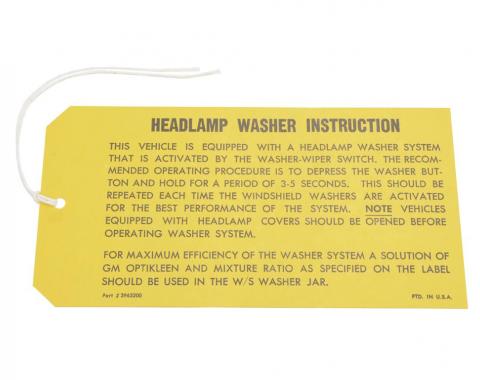 69-70 Headlight Washer Instruction Card - Hang Card