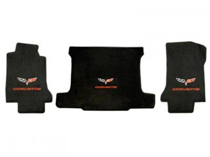 2005-2007E Floor And Cargo Mat Set Convertible w/C6 Flag & Red Script Lloyd