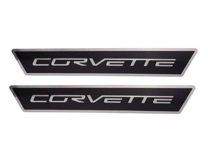 2005-2013 Carbon Fiber / Polished SS Sill Plates with Corvette Logo