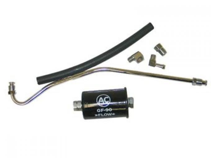 64-65 Fuel Line 350 365HP S/S With 3 Fittings And Black GF90 Filter