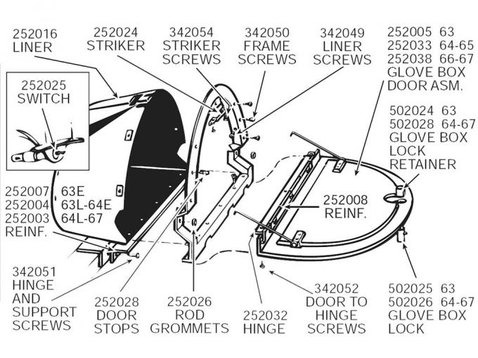 64-67 Glove Box Door Reinforcement - Lower After 10/63