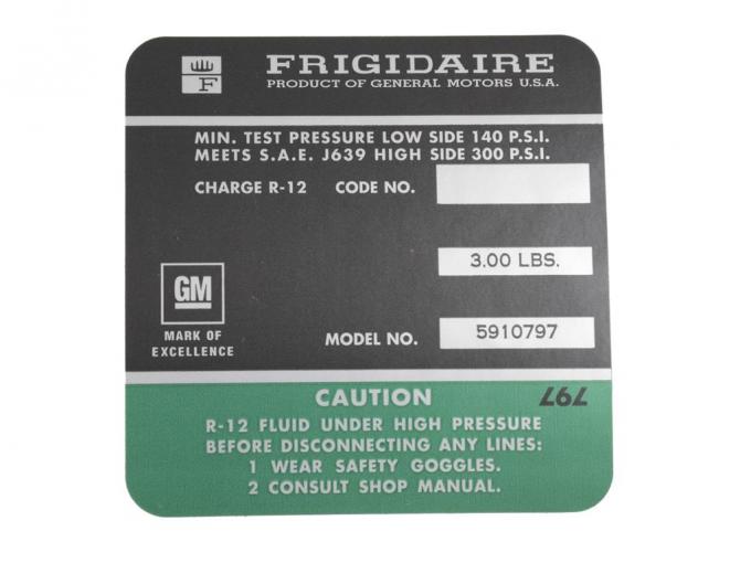 72-73 Air Conditioning Compressor Decal - Frigidaire Foil 454