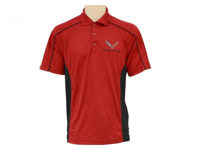 C7 Red Black Colorblock Performance Polo Shirt