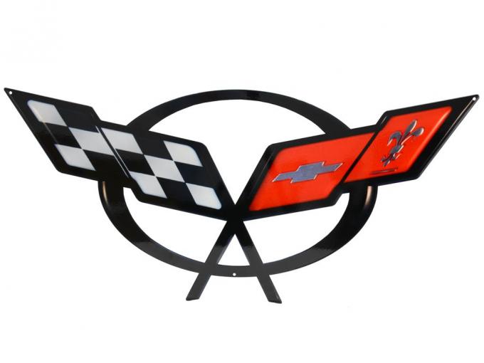 97-04 Metal Sign - 97-04 C5 Corvette Front Emblem - 32" X 12" - Photo Steel