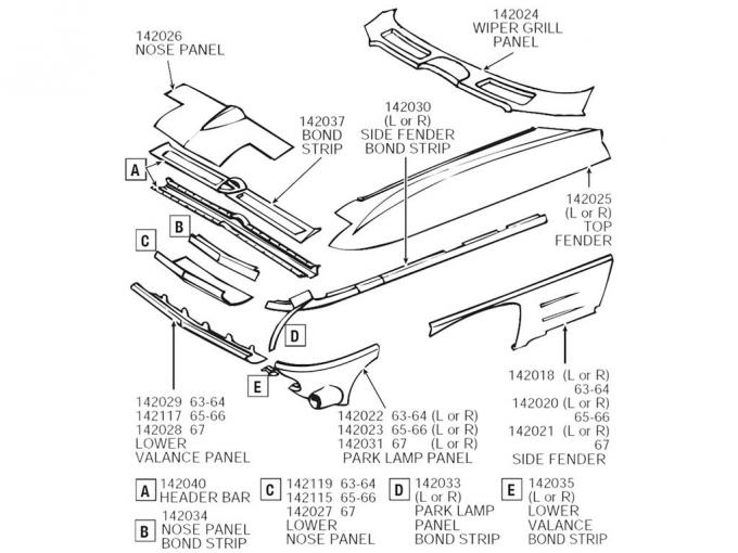 63-64 Parking Light Panel - Right White Pm