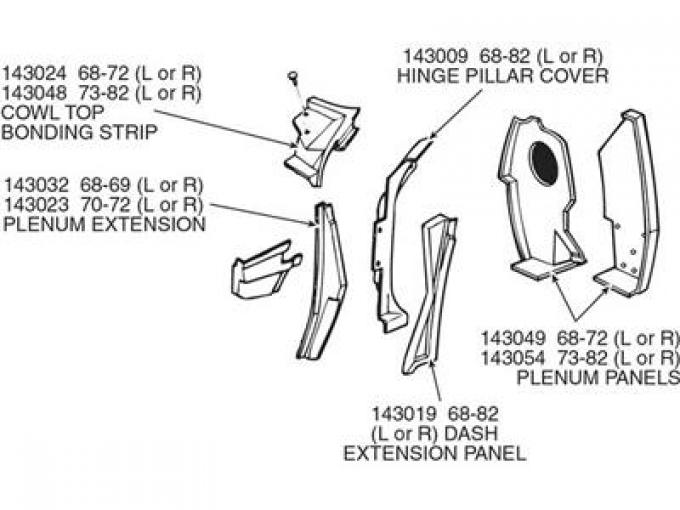 68-72 Cowl Top Bonding Strip - Left Hand Laid Fiberglass