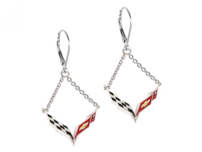 C7 Enameled Emblem Leverback Earrings