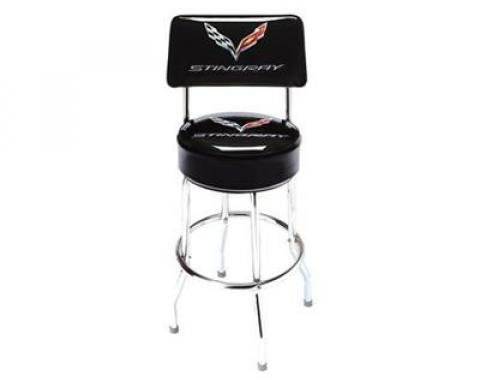 Black Counter Stool With Back With C7 Stingray Logo