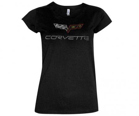 T-Shirt Junior C6 Corvette Rhinestone Emblem Black