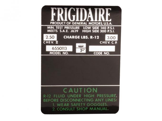 66 Air Conditioning Frigidaire Foil Decal - On Compressor