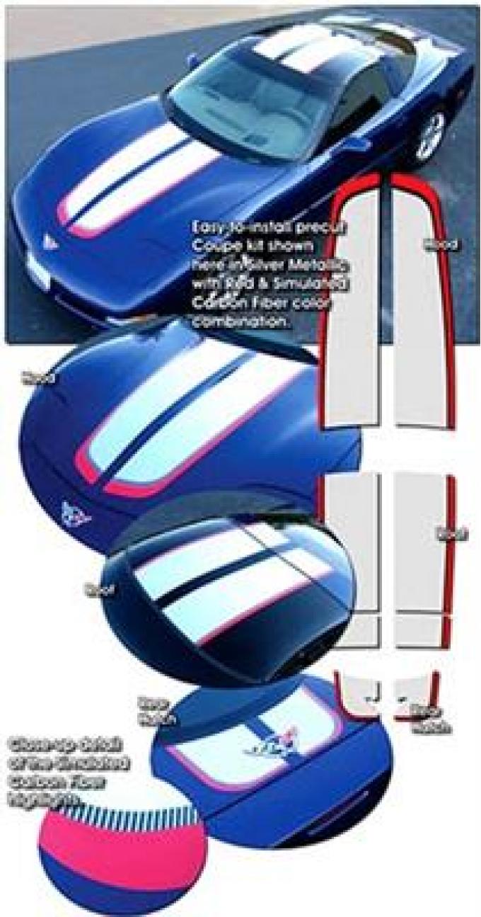 97-04 Z06 Commemorative Edition Style Silver Metal And Red Rally Stripe Kit