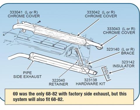 69 Front Right Side Exhaust Cover Moulding - Chrome