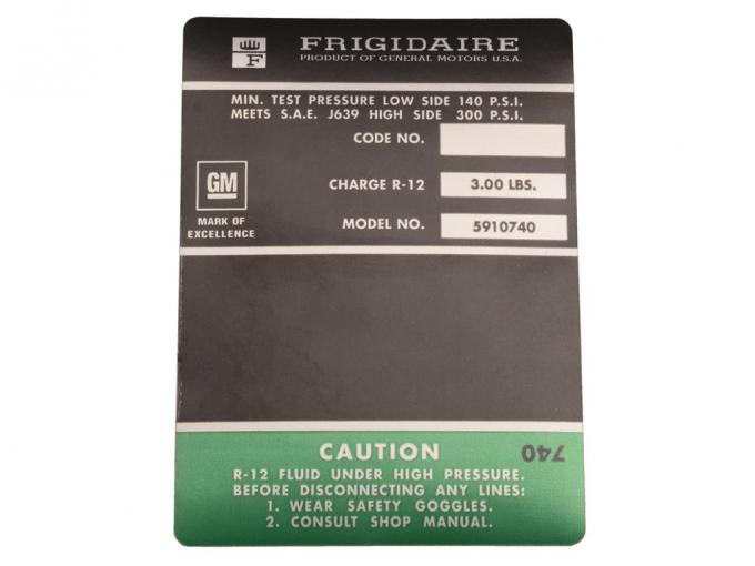 70-71 Air Conditioning Compressor Decal - Frigidaire Foil 454