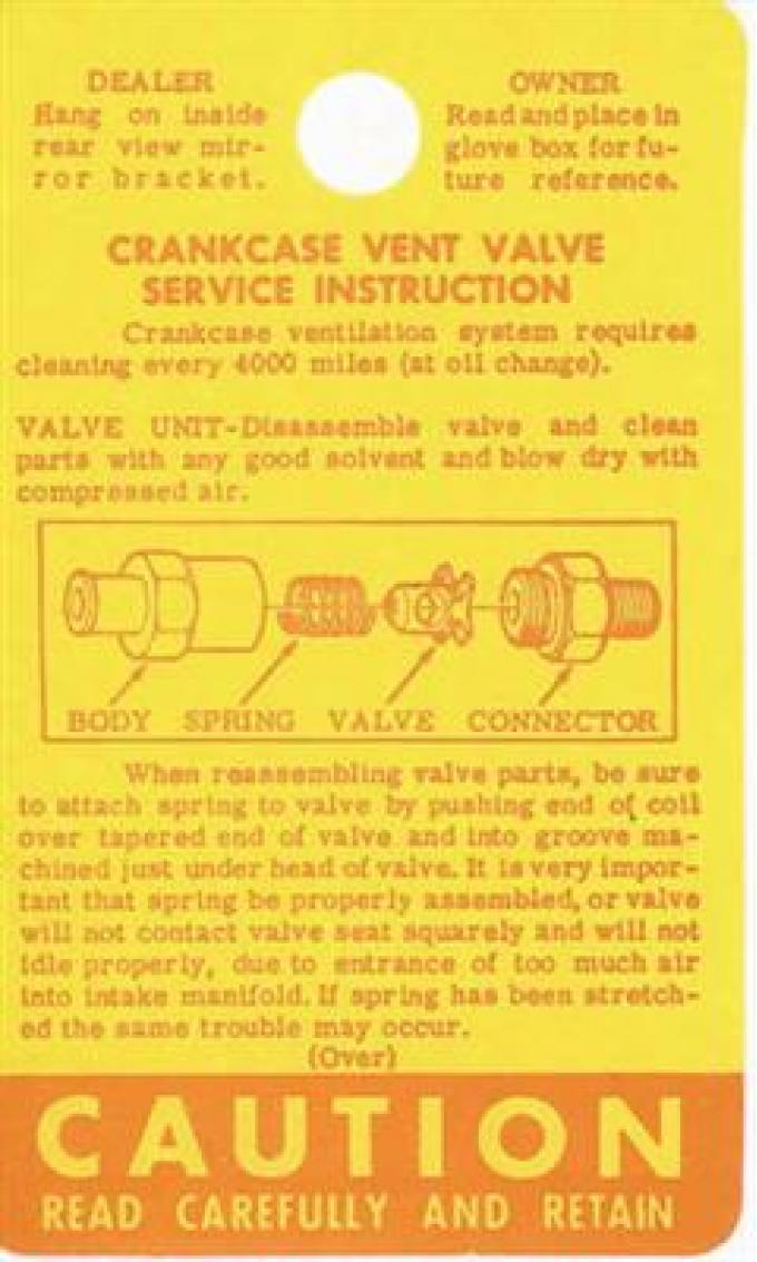 61-62 Decal PCV Tag Hangs From Mirror