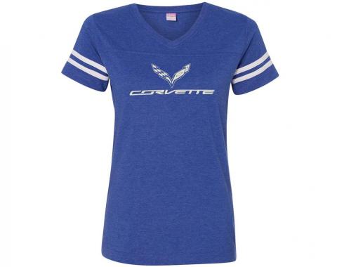 Corvette Ladies Royal Blue Football Jersey T-Shirt