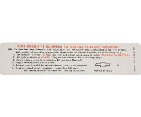 68 Emission Decal - 68 Early 350 HP