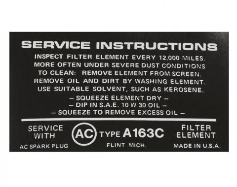 63-65 Decal - Air Cleaner Fuel Injection Instructions