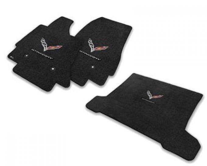 2014-2019 Floor & Cargo Mat Set-C7 Flag Emblem & Silver Stingray Script-Lloyds
