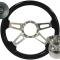 84-89 Black Ash Wood 4 Spoke Steering Wheel w/ Horn Button and Hub