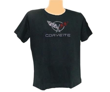 T-Shirt - Womans Black With C5 Emblem In Rhinestone