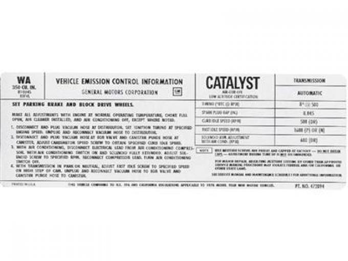 78 Emission Decal - L48 California (WA)