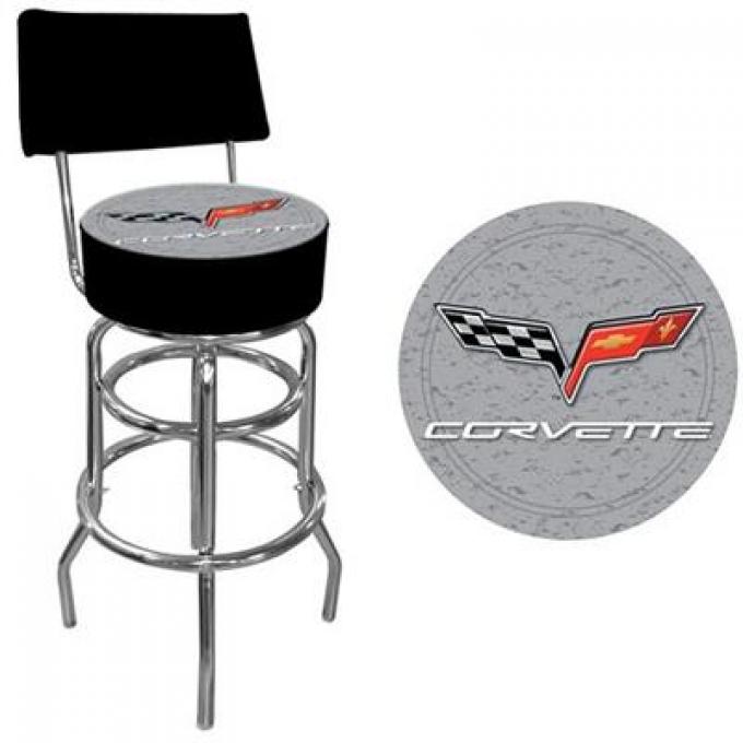 Counter Stool - Black With Back Rest And C6 Logo