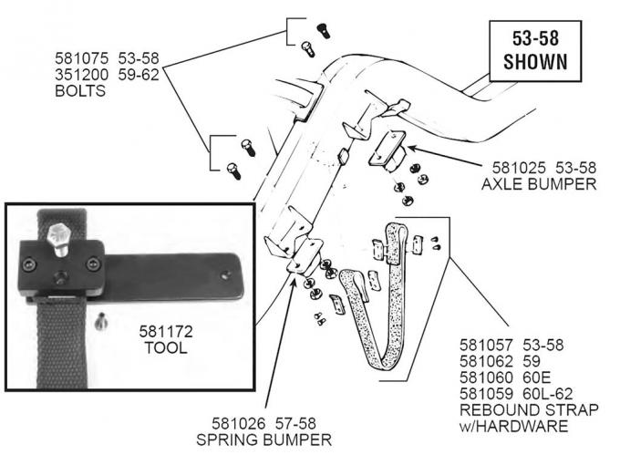 60-62 Rear Axle Rebound Straps with Hardware Kit - Does Both Sides