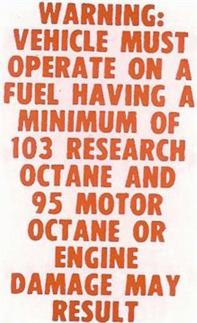 68-69 Console Engine Data Plate - Octane L-88 Zl-1 103 On Console