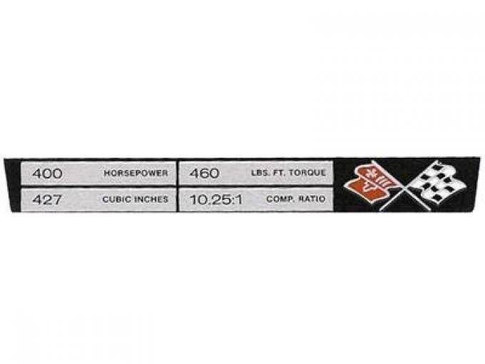 69 Console Engine Data Plate - L-68 427 / 400 HP