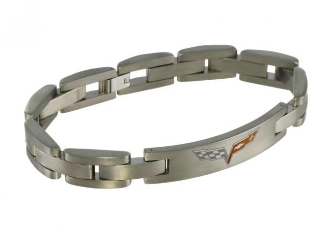 Brushed Titanium Men's ID Bracelet With C6 Emblem