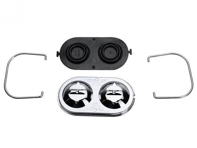 67-82 Chrome Master Cylinder Cap With Gasket And Bails - Warnings On Cap