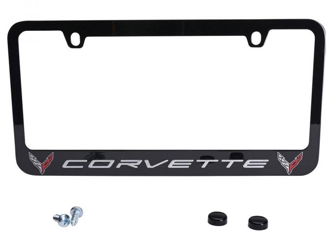 2020-2023 License Plate Frame / Bezel - C8 Logo - Black