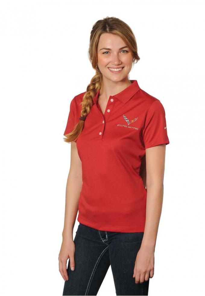 C7 Corvette Ladies Nike Dri Fit Red Polo Shirt