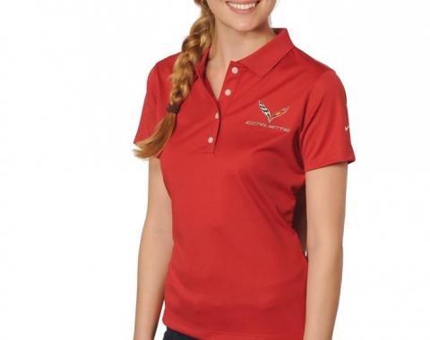 C7 Corvette Ladies Nike Dri Fit Red Polo Shirt