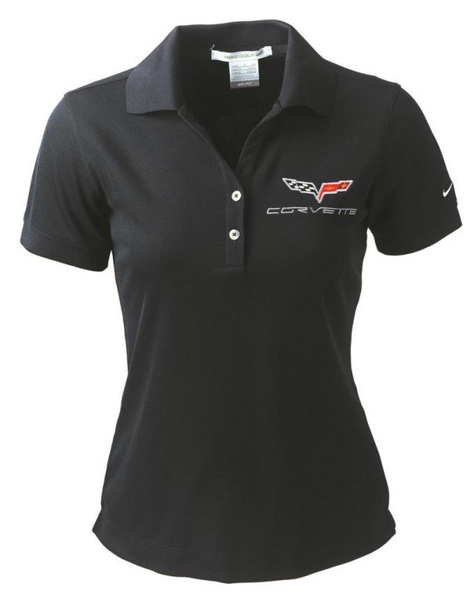 C6 Corvette Ladies Nike Dri Fit Black Polo Shirt
