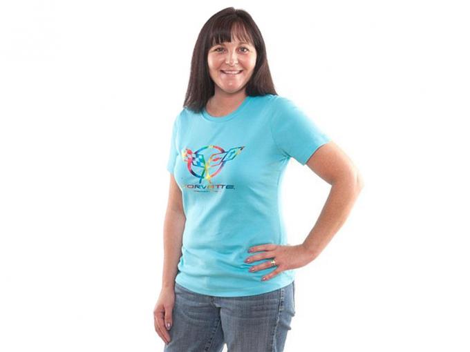 Womens Island Blue C5 Foil Logo And Script T-Shirt