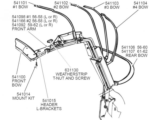 56-58 Front Soft Top / Convertible Top Arm # 1 - Left
