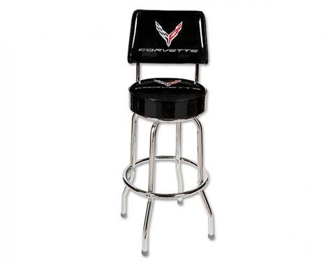 Black Counter Stool With Back With C8 Corvette Logo