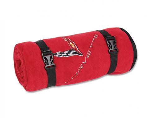 Red Fleece Blanket with Corvette Embroidered Emblem