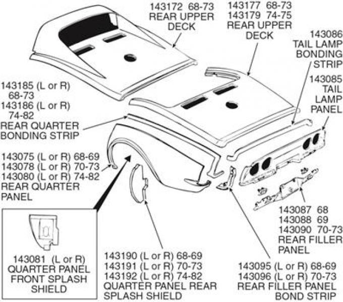 68-73 Body Rear Upper Deck - Convertible Press Moulded