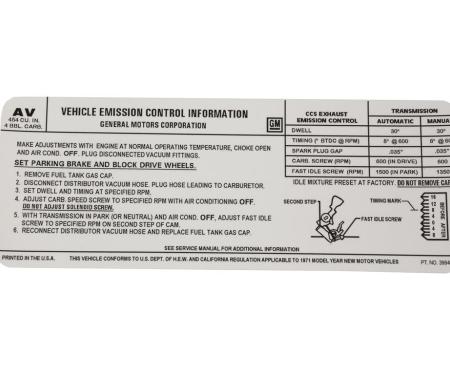 71 Emission Decal - 454 / 365 HP (AV)