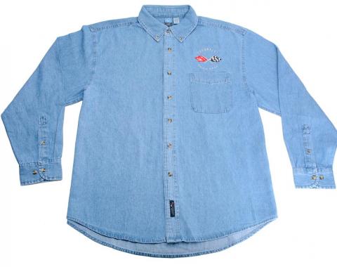 Men's Long Sleeve Denim Shirt With Choice of Embroidered Emblem